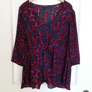 Torrid Georgette Tie-Front Blouse in Leopard Black Pink Red Size 2/Size 2X
